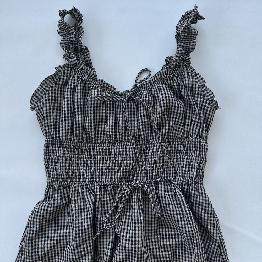 Storia Gingham Midi Dress Size Medium Black White Elastic Tie Waist - Picture 5 of 9